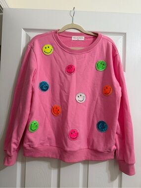 Pink Sequin Smiley Faces Sweatshirt